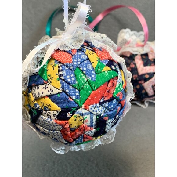 Handmade Quilted Christmas Ornaments with Lace & Ribbon Set of 6 - Picture 4 of 10